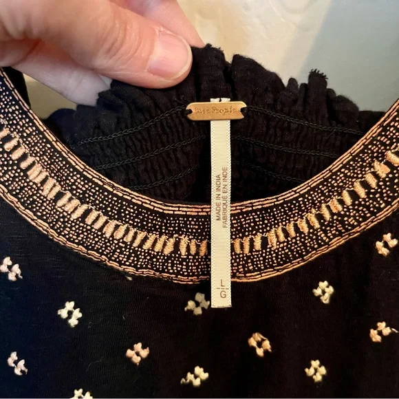 Free People Santorini Tank Top Crochet Trim Embroidered Smocked Back Size L EUC - Picture 3 of 14